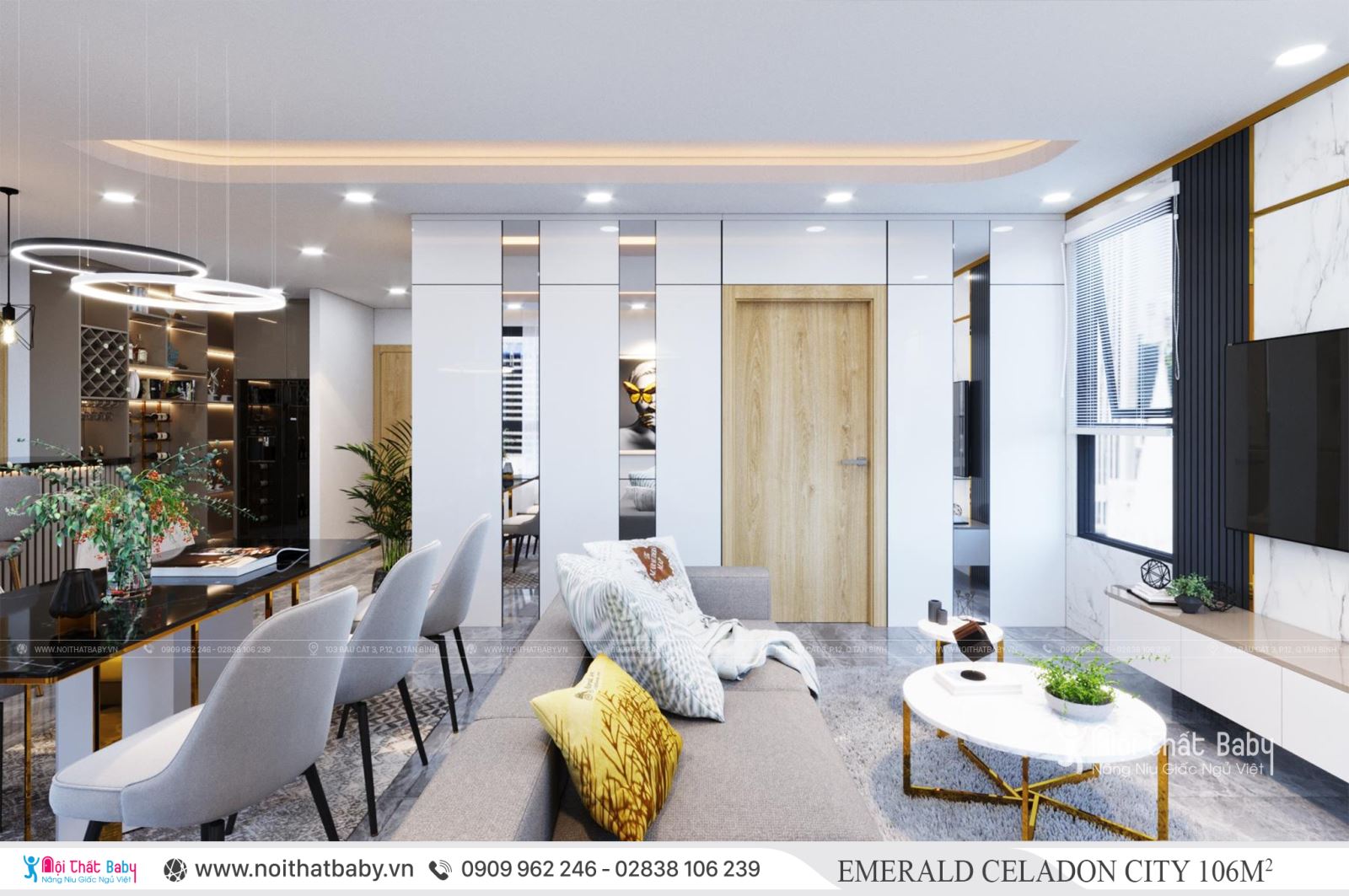 Thiết kế nội thất nguyên căn hiện đại tại Emerald Celadon City 106m2